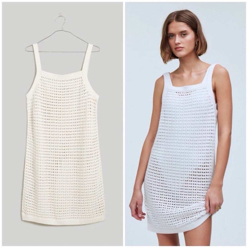 Madewell Cream Cotton Crochet Cutaway Cover-Up Sleeveless Mini Dress Size M
